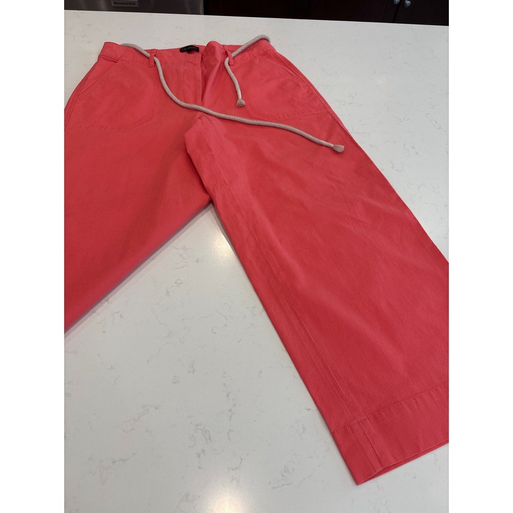 Talbots Womens 6 Coral Pink Wide Leg Crop Pants Rope Belt Stretch Cotton JO3069
